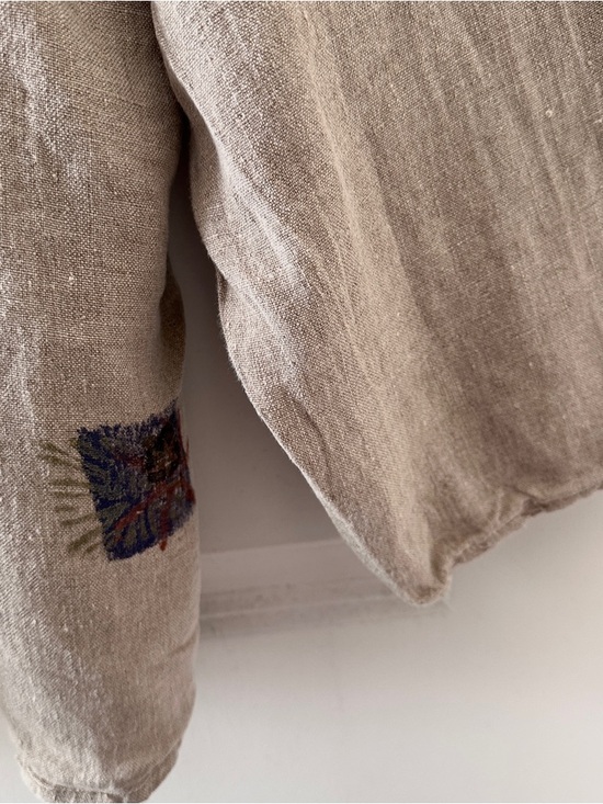 Eco-FLAX by Angelheart Beige Linen Long Sleeve Top Coffee Theme Women’s Sz Large